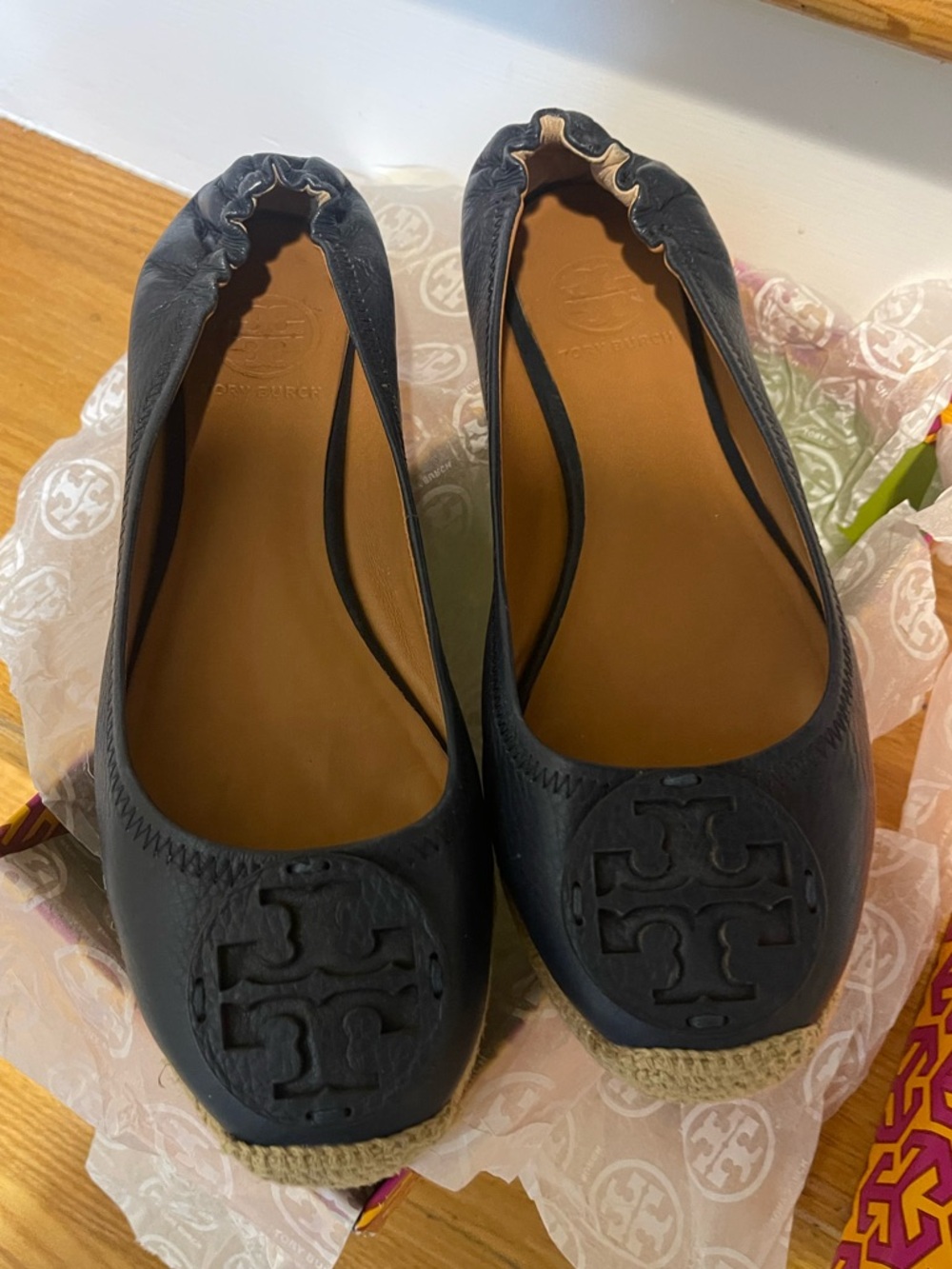 Tory Burch NavyLeather Logo Ballet Flats